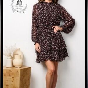 Zara Black Floral Long Sleeve Dress